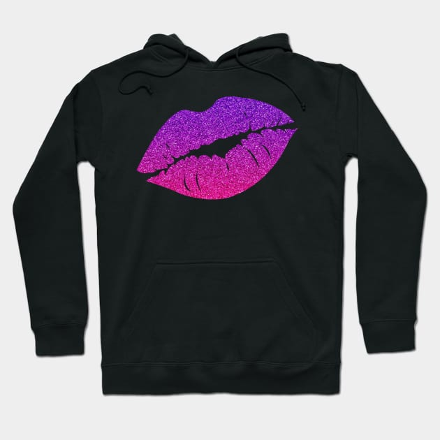 Bright Pink Purple Ombre Faux Glitter Lips Hoodie by Felicity-K